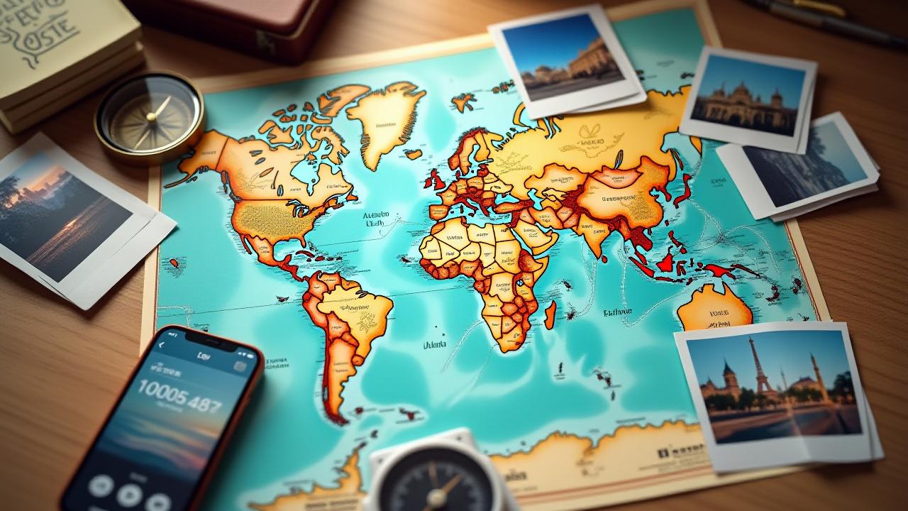 A collection of travel memories and a vintage world map symbolizing our heritage as independent travel specialists