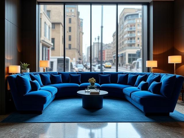 Chic city hotel lobby in London